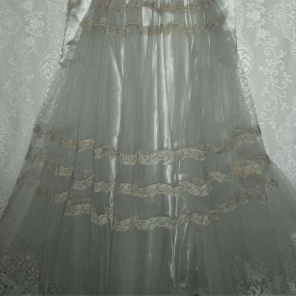 Satin & Tulle Dress 1940's Powder Green Ball Gown - Picture 3 of 8